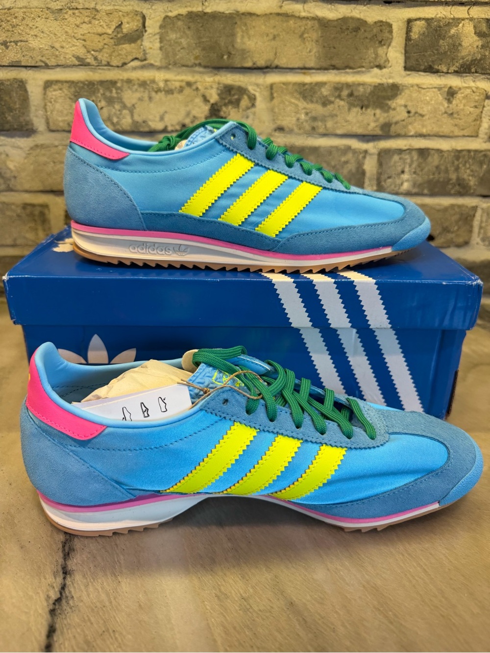 adidas SL 72 OG Women’s Blue Retro Runner with Yellow Stripes and Pink Trim